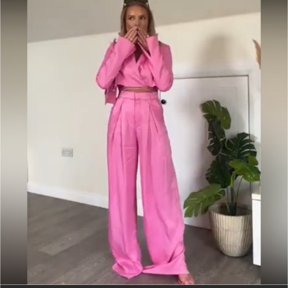 Zara pink satin effect wide leg pants COORD SET - Picture 3 of 7